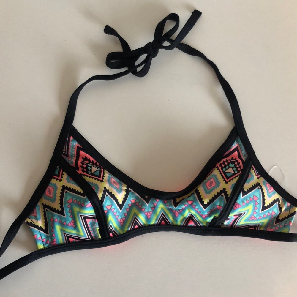 Neon Pattern Strappy Bikini Top